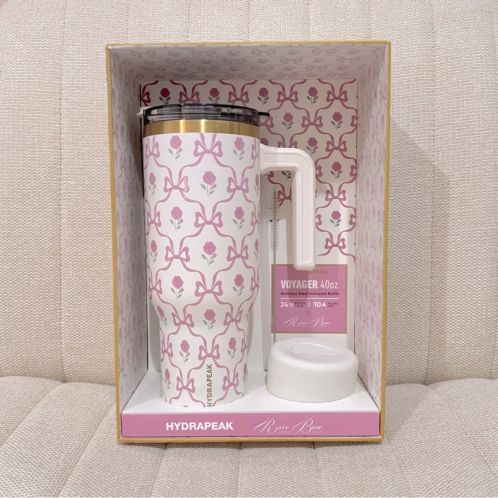 NEW Hydrapeak Voyager 40oz Tumbler Rose Bow‎ Limited Edition Pink Floral Gold